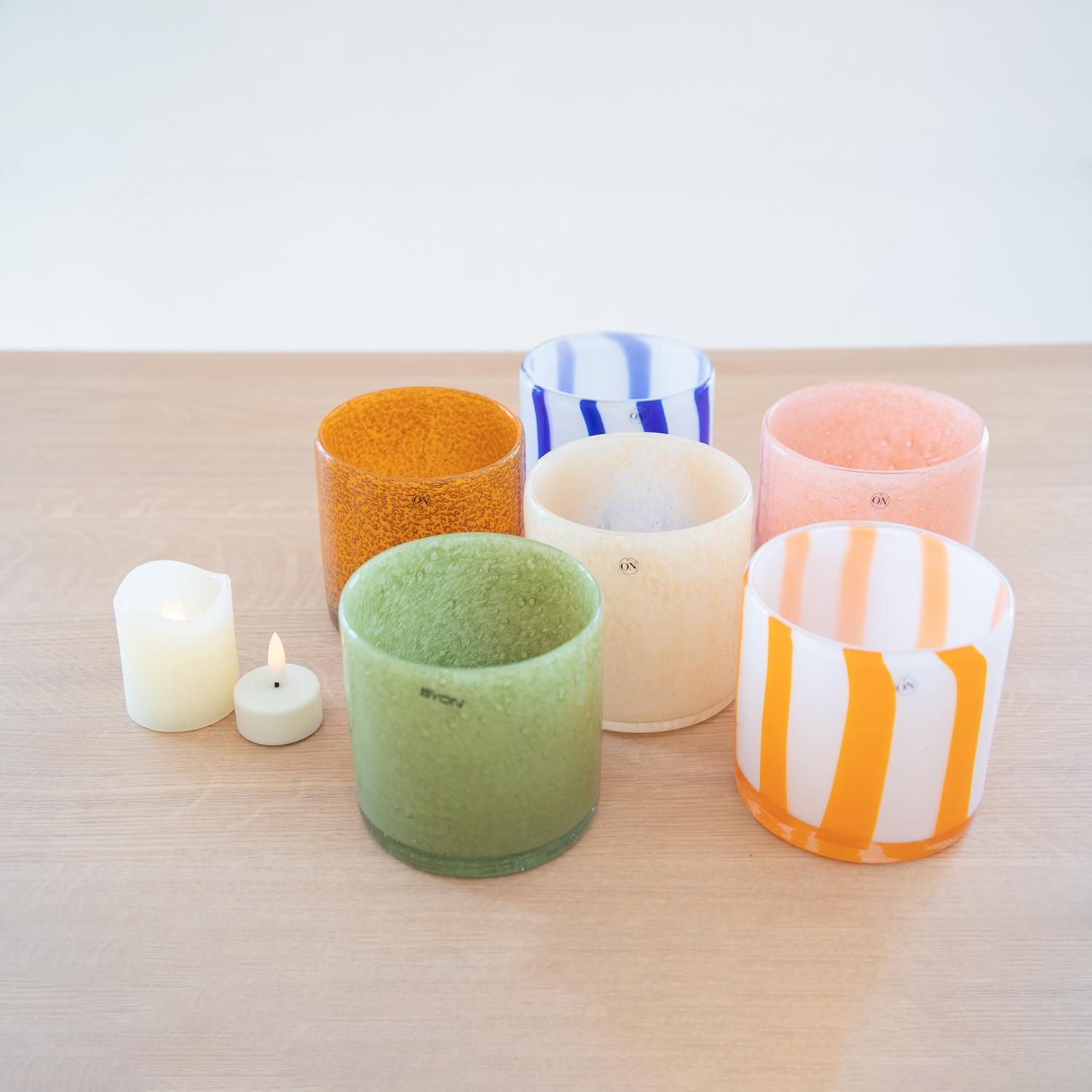 Candle holder キャンドルホルダー オレンジストライプ｜BYON