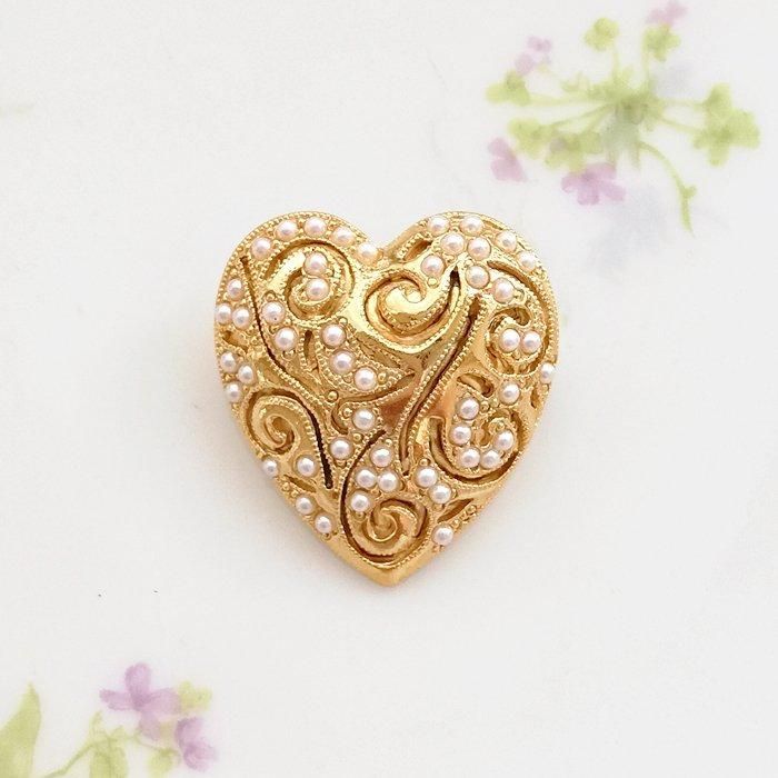 Sphinx スフィンクス ゴールドトーン フェイクパール ハート ブローチ