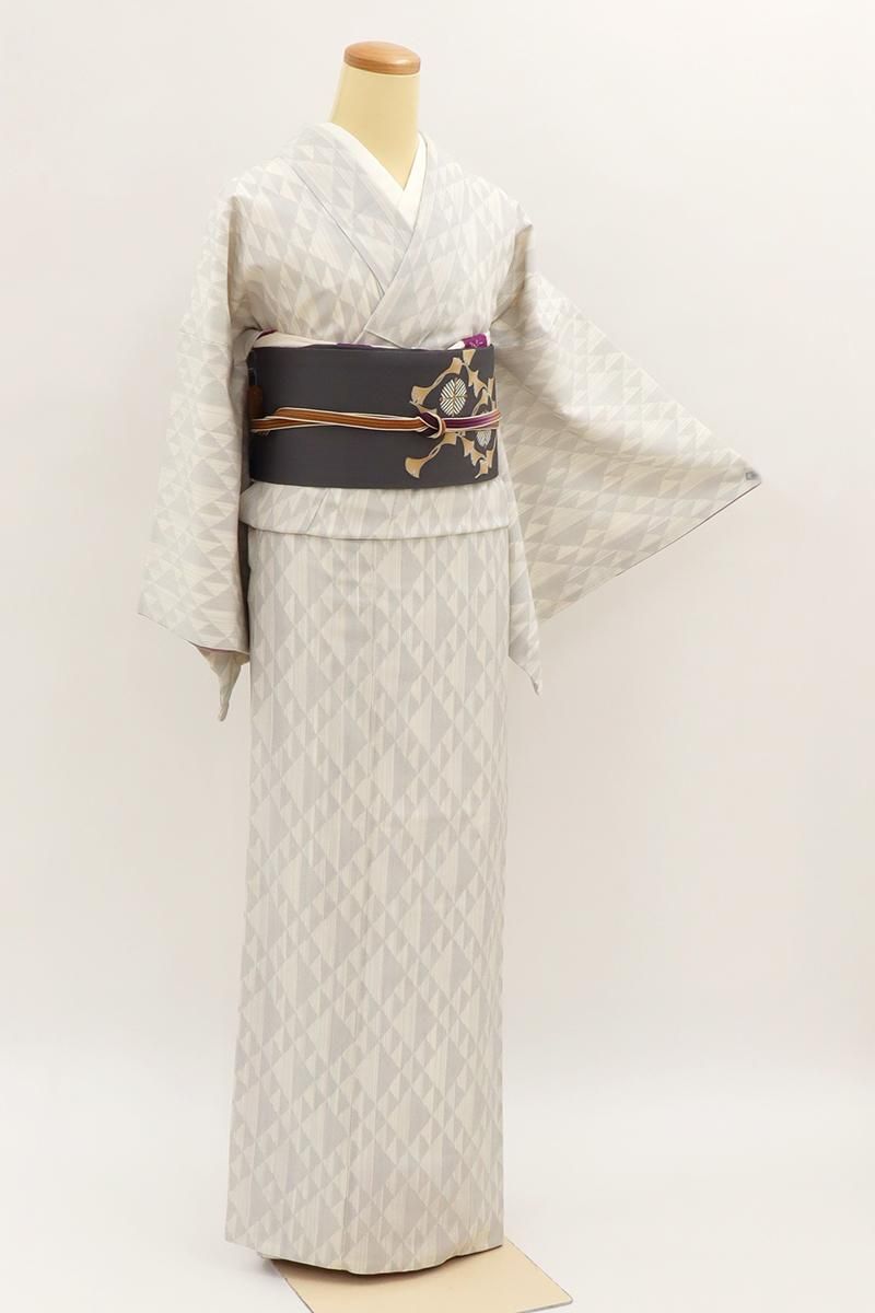 銀座【A-4040】本塩沢 やまだ織 白色系 鱗文（証紙付） :身丈164.5/裄