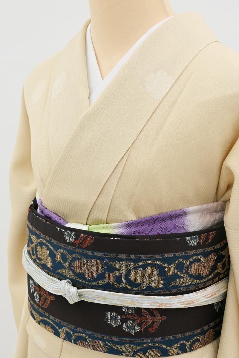 銀座【D-3953】伝統工芸士 久保伊智郎監修 小紋 クリーム色 雪輪文（反