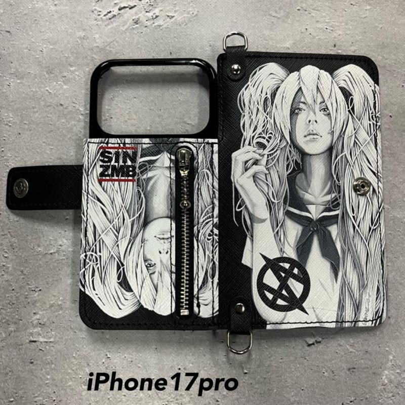 HISASHIxMP Leather iPhone Wallet Case / SIN ZMB Monochrome Print