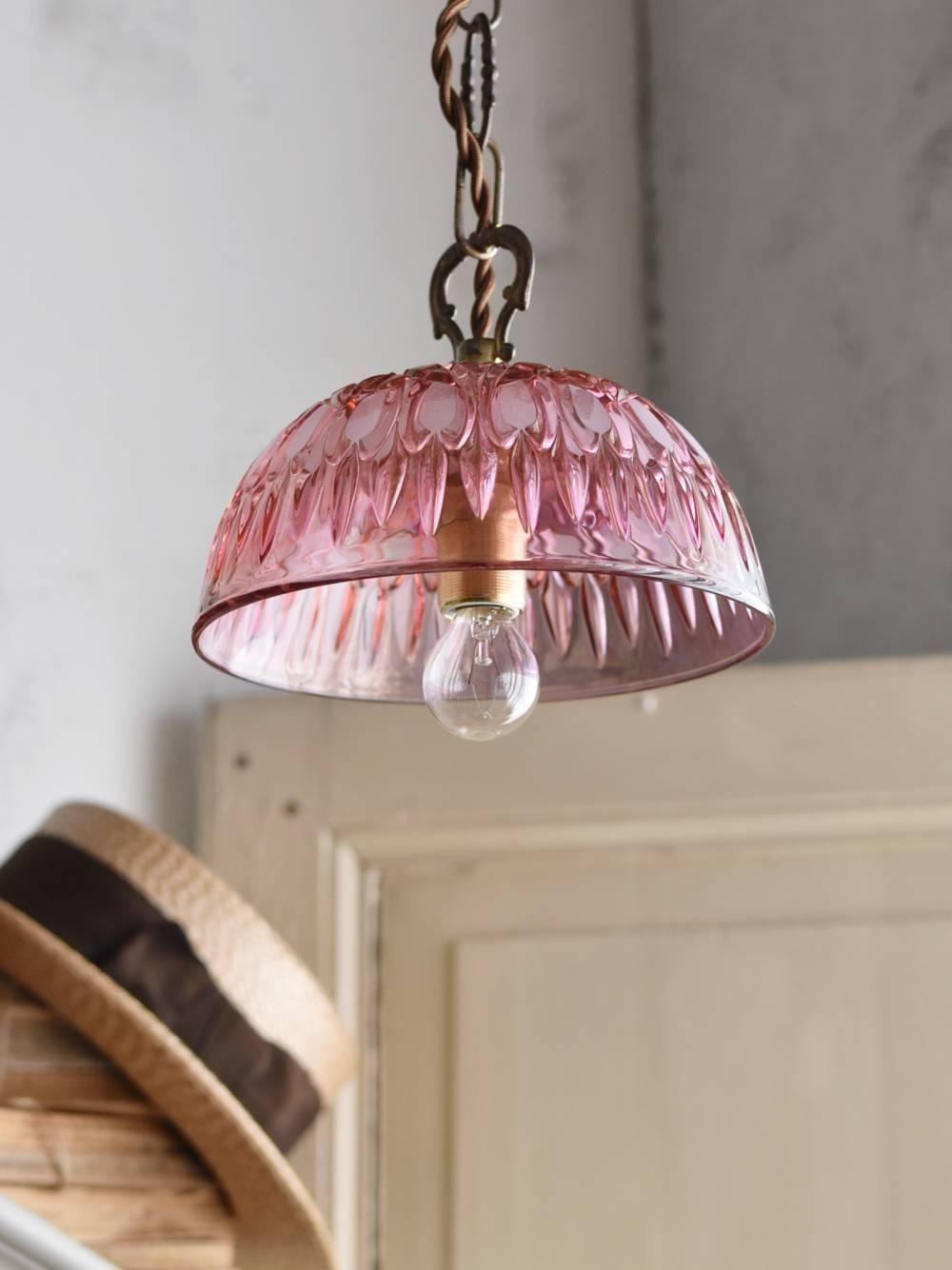 ガラスシェードランプ.Pink3 フランスアンティークインテリア ディスプレイ