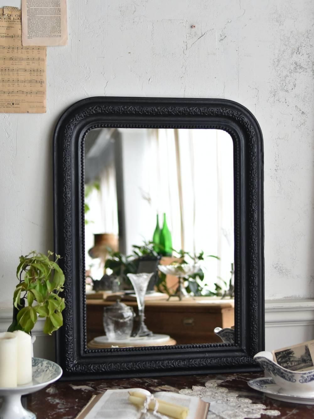 フレンチミラー.Black7 フランスアンティーク家具 アンティークミラー 鏡