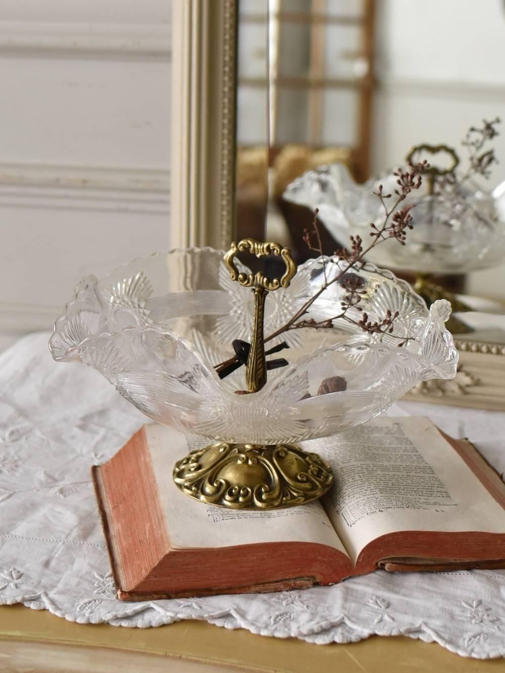 ガラスコンポート.28 フランスアンティーク雑貨 アンティークトレイ 食器