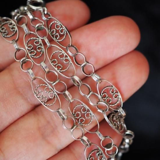 フランス製 アンティークシルバー フィリグリーチェーンネックレス