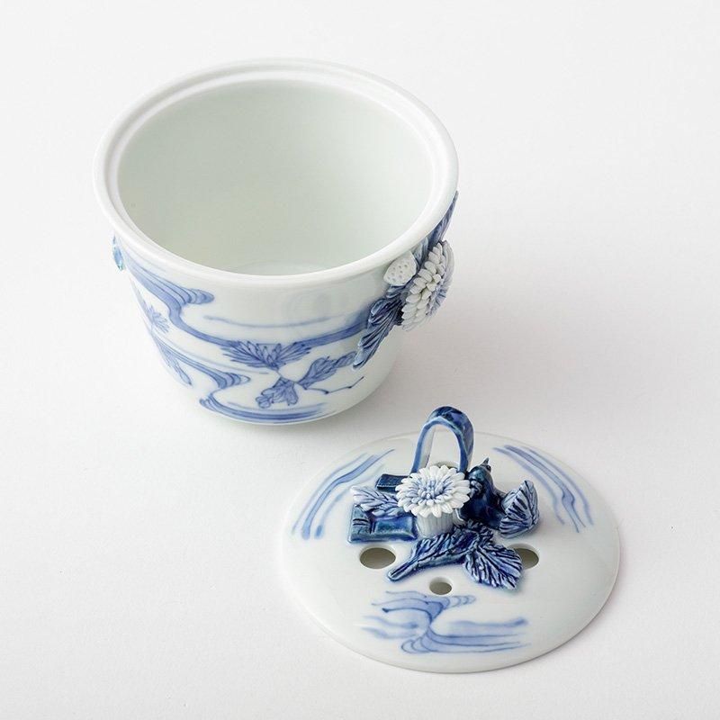 平戸洸祥団右ヱ門窯 菊花飾菊流水文香炉 菊二輪 - いい日になりますように