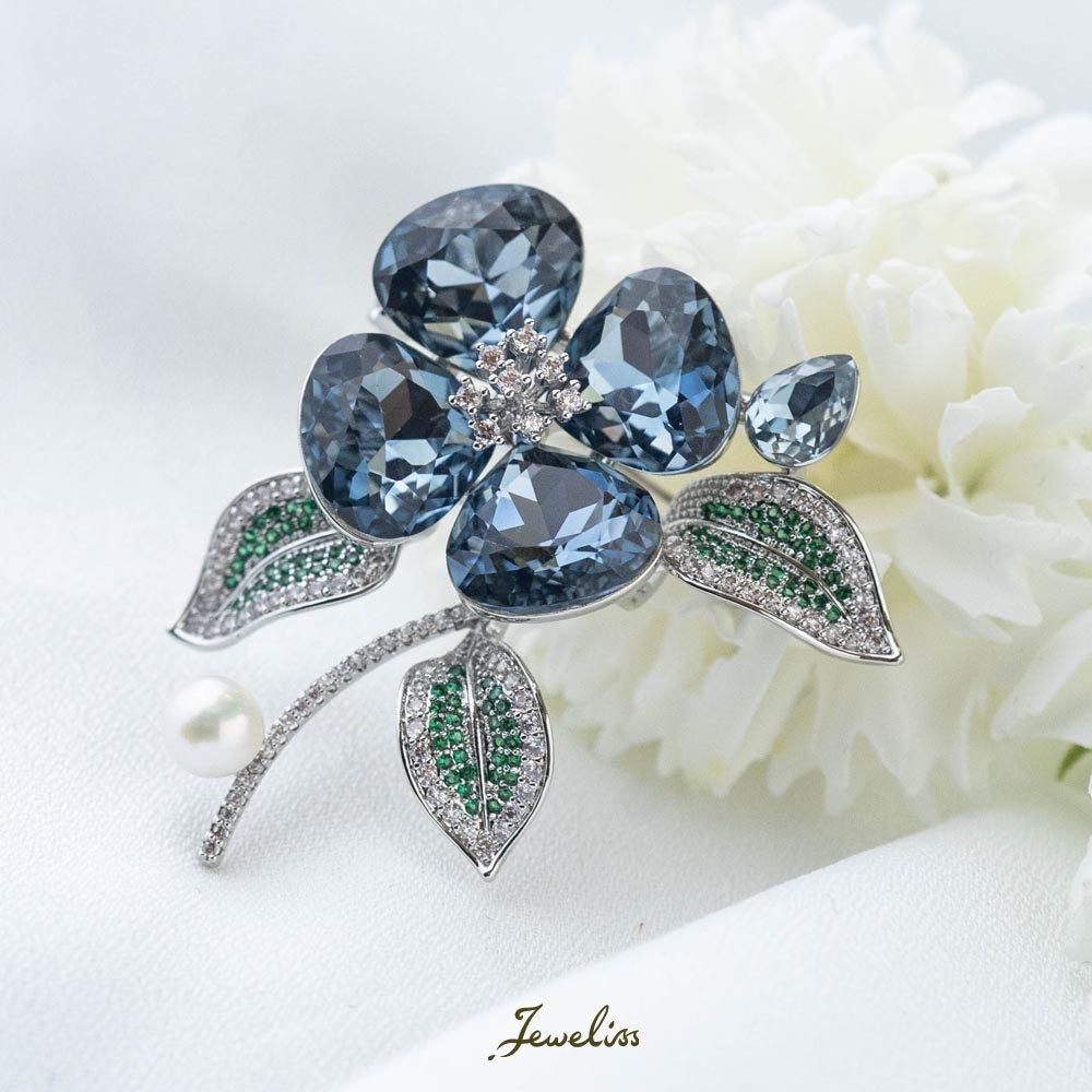 Jeweliss ブローチ Safilo 花 パヴェ 淡水パール ジュエリス