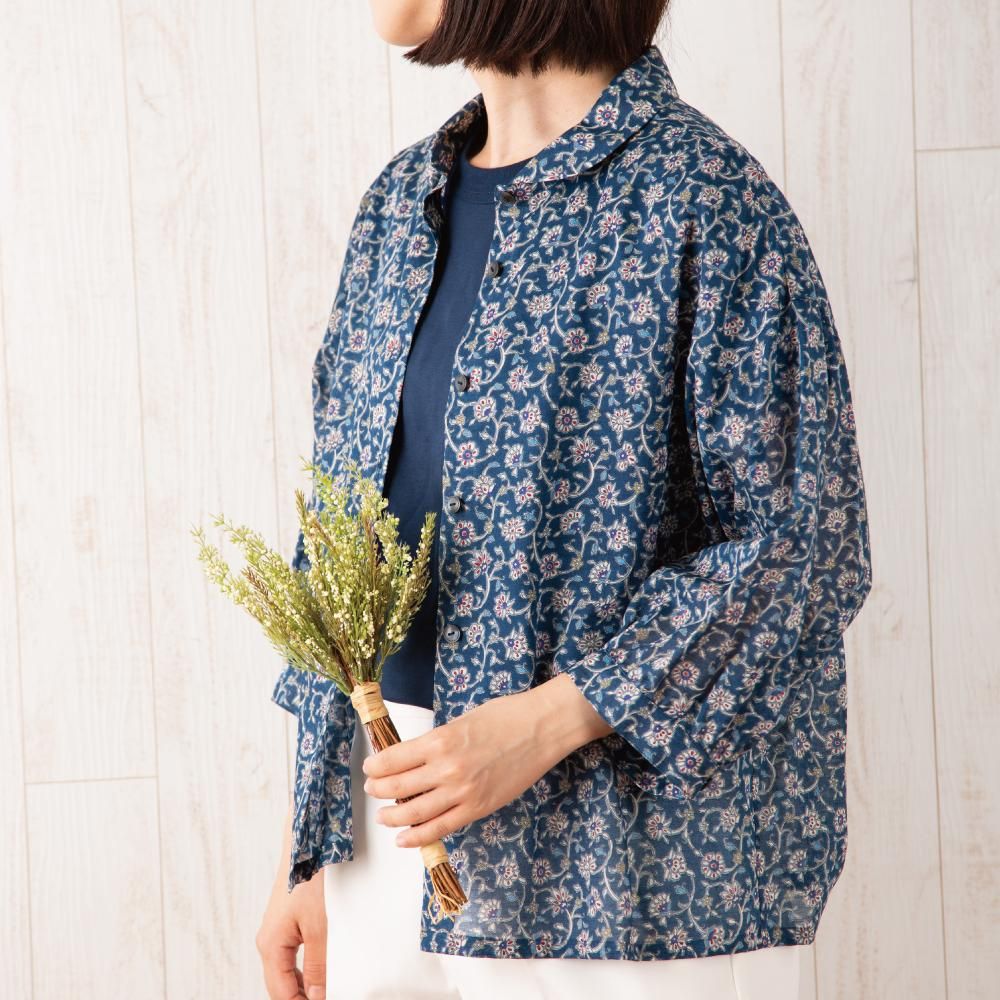 丸襟シャツカラー七分袖ショートブラウス プルハンプール - 山本仁商店