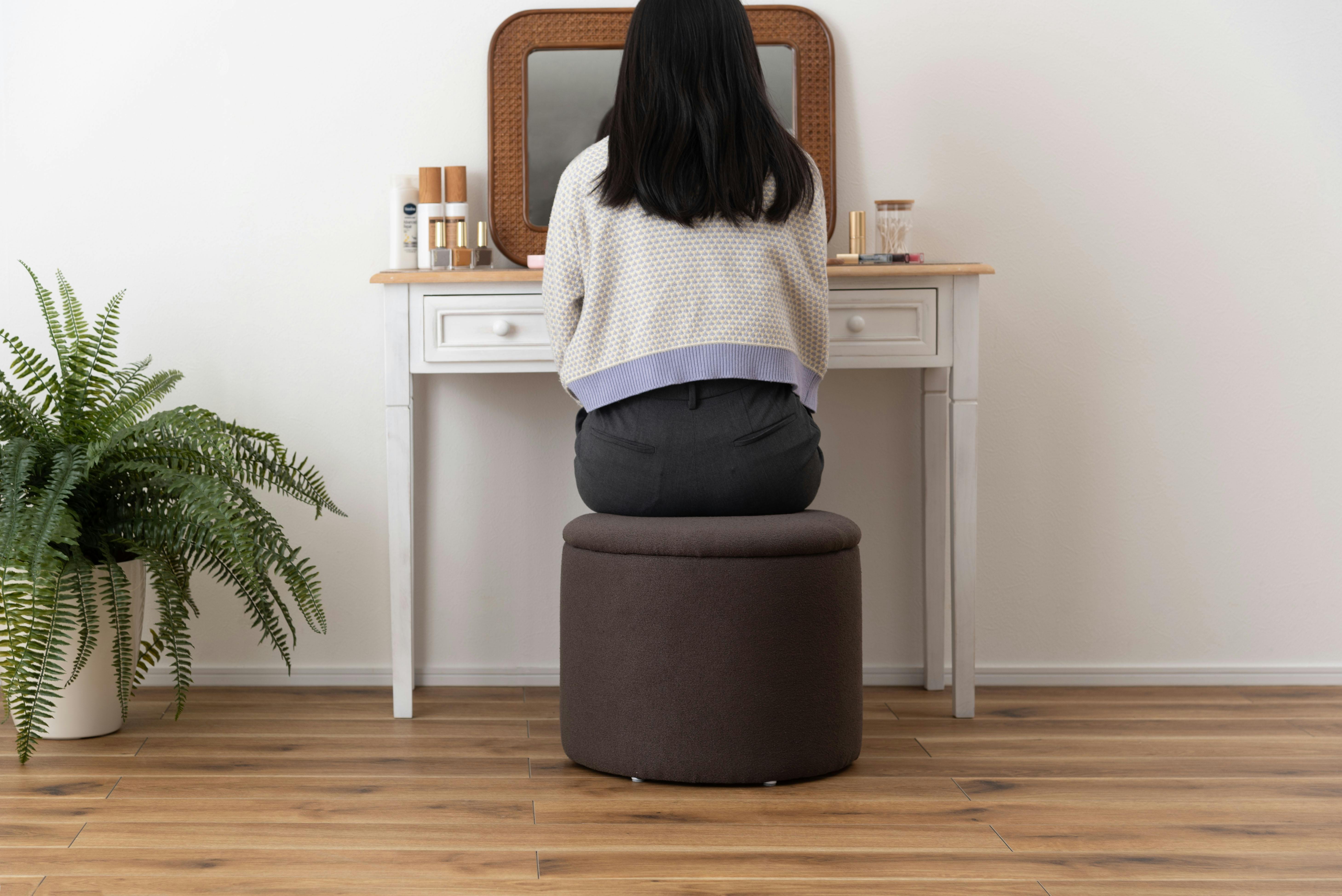 Room Essence ラウンド収納スツール W45×D45×H37 チャコールグレー