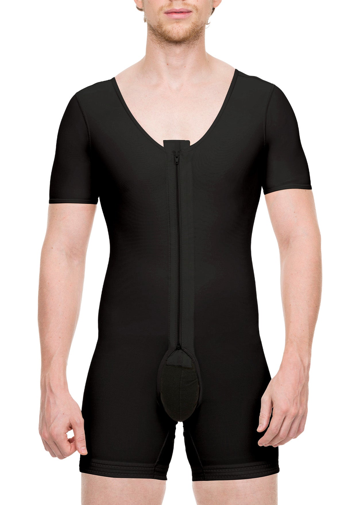 Male Mid-Thigh Compression Bodysuit w/Sleeves & Zipper (MG07