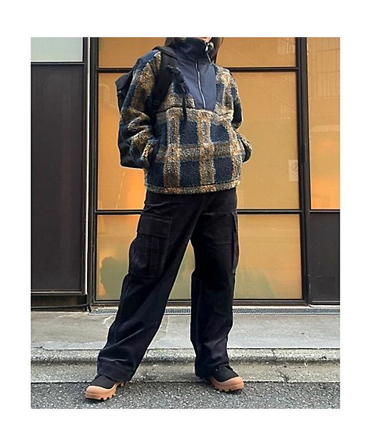 裾ドロストコード ハイネック ハーフジップ シェルパフリース ／ ボア