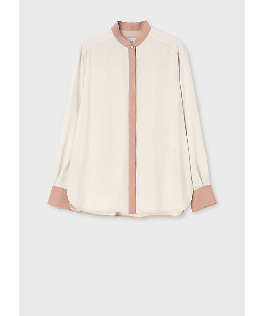 ウィメンズ バックサテン ジョーゼット スタンドカラー ブラウス