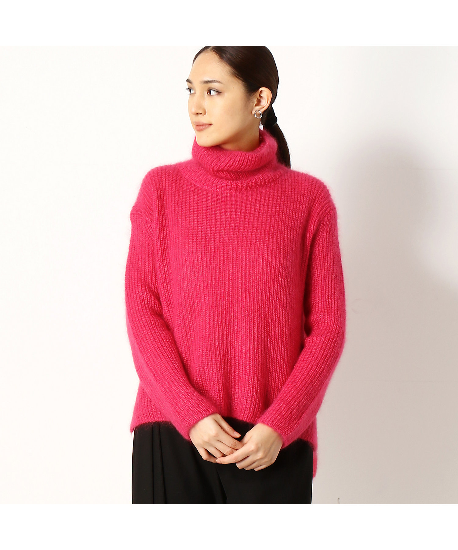 ＋サイズ〕シルクモヘア片畦 タートルネックニットプルオーバー