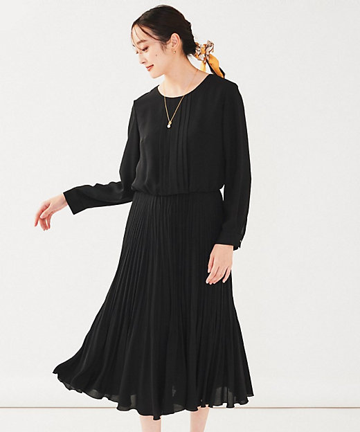 通勤】ジョーゼット プリーツワンピース（2002389090