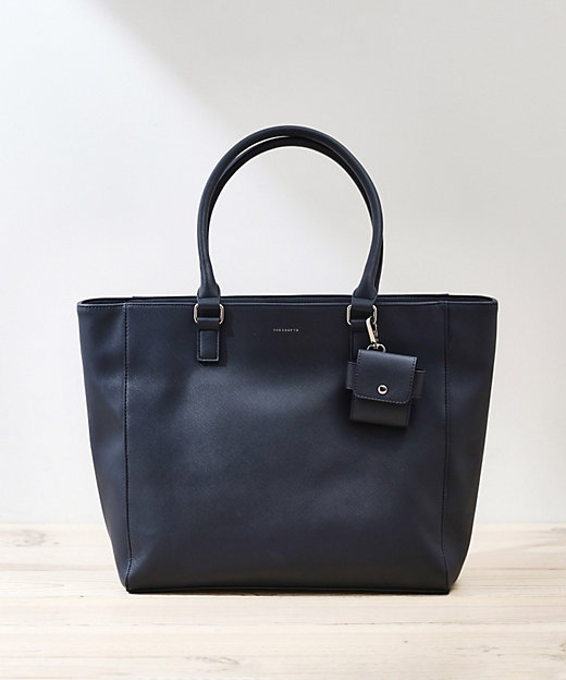 A4サイズ／ビジネスでも使える】合皮トートバッグ イヤホンケース