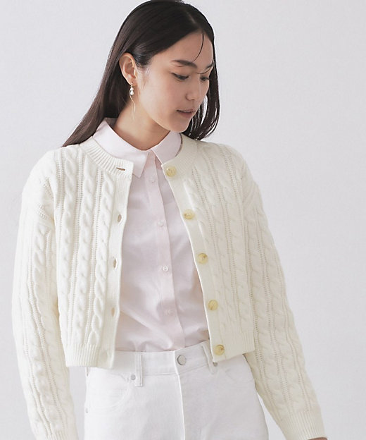 ケーブルミドルゲージニットカーディガン【洗濯機OK