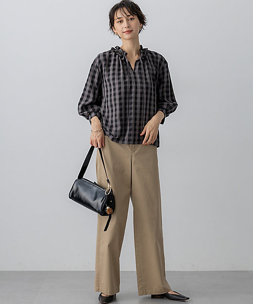 WEB＆一部店舗限定】ブロックチェック フリル ブラウス