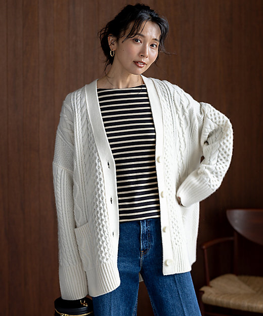 洗える】ウールカシミヤ アランパターン カーディガン