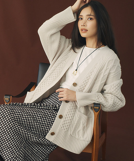 洗える】ウールカシミヤ アランパターン カーディガン