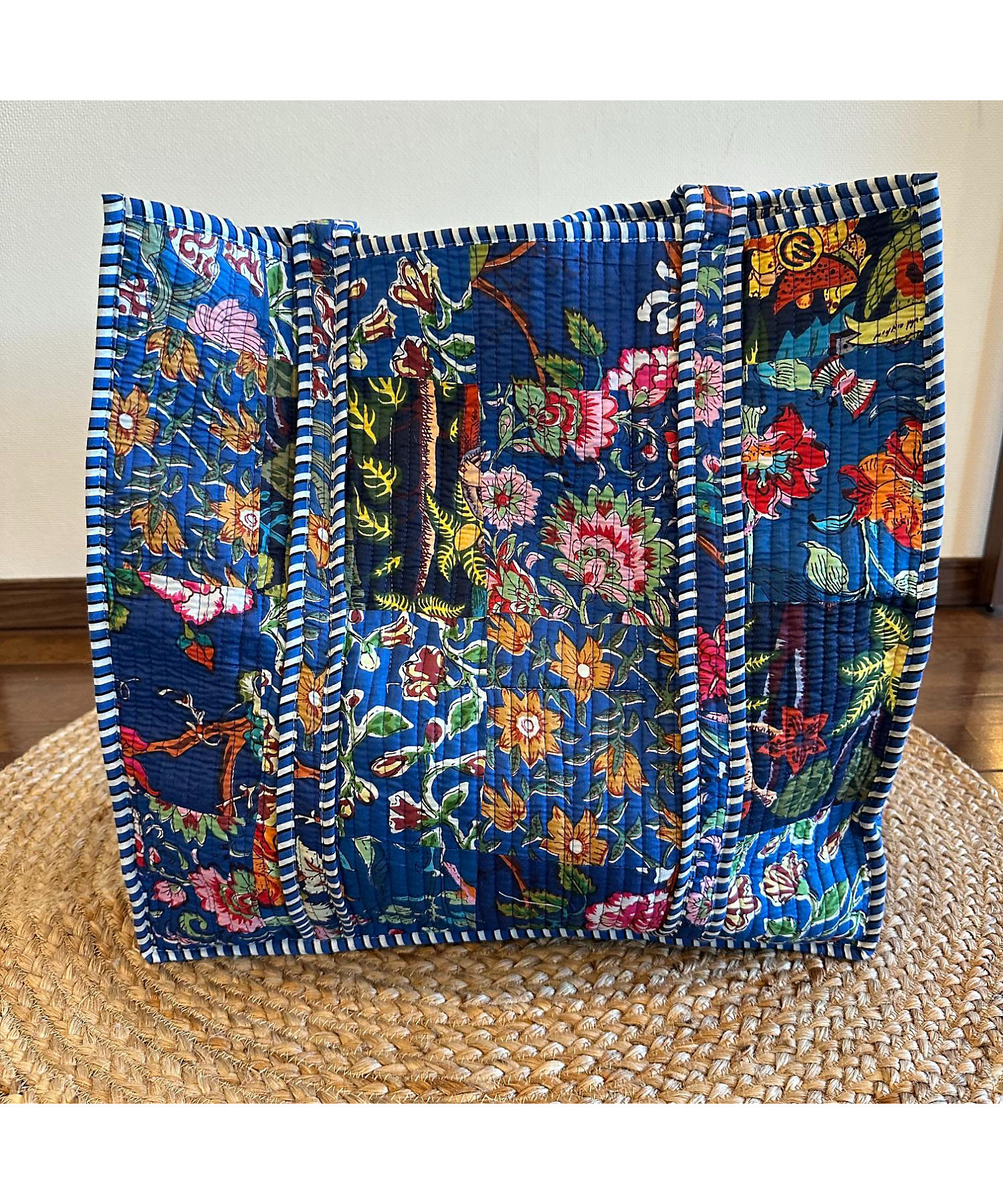 ☆パッチワークトートバッグ（ブルー） | block print bag cafu/ﾌﾞﾛｯｸ