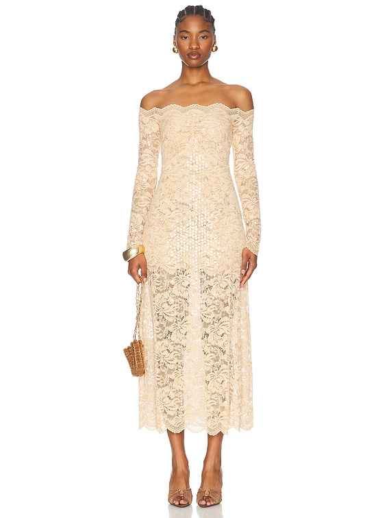 RABANNE Stretch Lace Maxi Dress in Raffia | FWRD