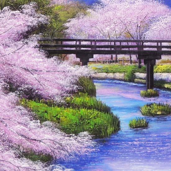 絵画 油絵 忍野富士に桜 F20号 （木村由記夫） 【肉筆】【油絵】【富士