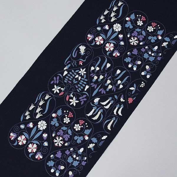 九寸名古屋帯 本場筑前博多織 正絹 黒地 /風のガーデン お仕立代込