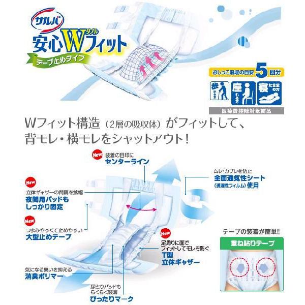 サルバ 大人用紙おむつ 白十字 P.Uサルバ安心Wフィット長時間 テープ