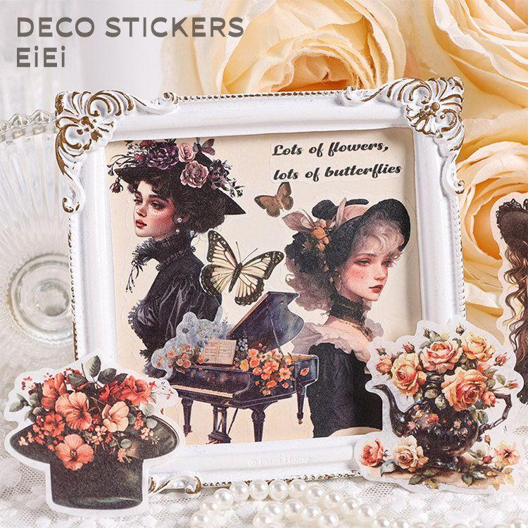 人物シール 大きめ 外国女性 妖精 花柄 花束 ピアノ マスキングテープ