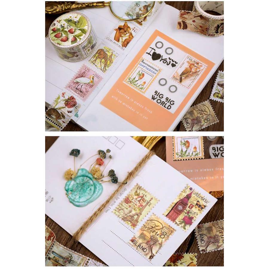 即納 マスキングテープ 海外 コラージュ 素材 レトロ 切手 花 植物 蝶