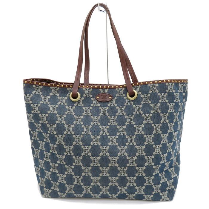 CELINE（セリーヌ） マカダム柄 トートバッグ デニム/レザー ネイビー
