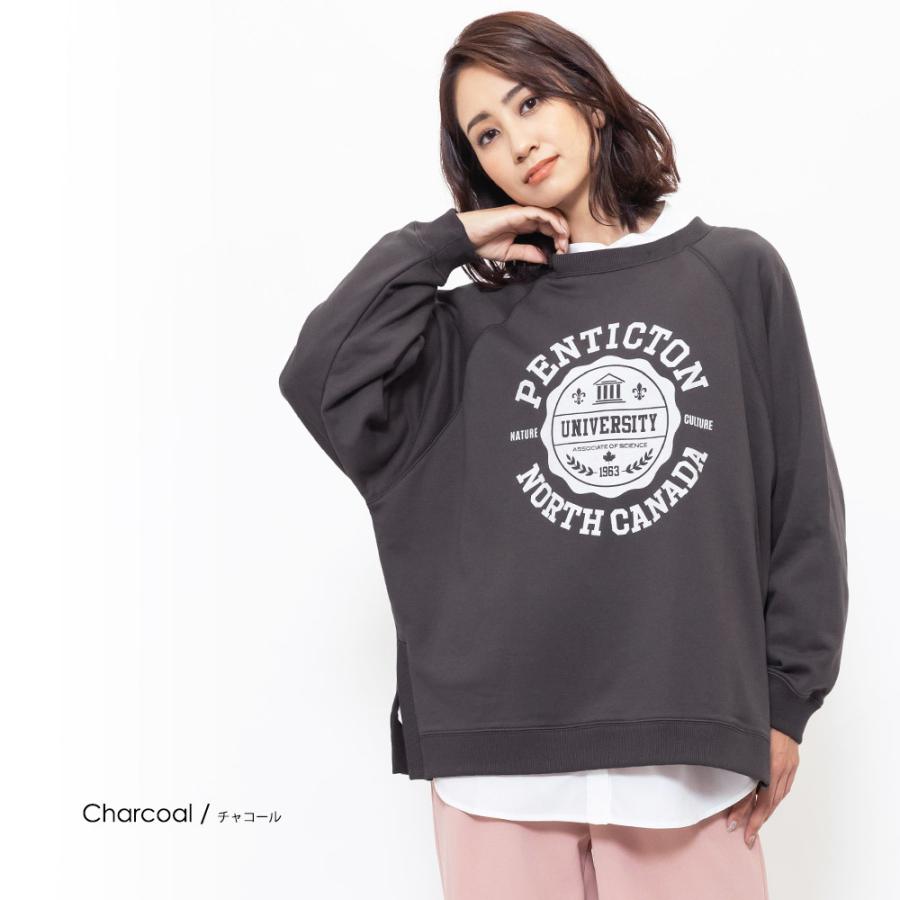 ビッグスウェット レディース トップス カレッジロゴ サイドスリット