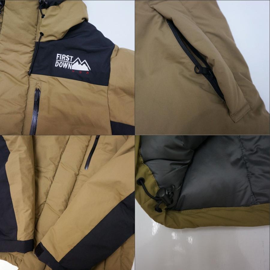 ファーストダウン FIRST DOWN パネル ダウンジャケット 黒×カーキ