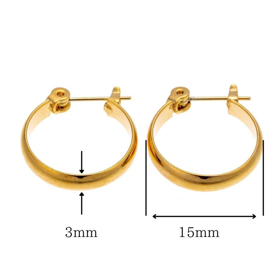 ポストのみ18金 フープピアス メンズ レディース 3mm×15mm K18 18K K18