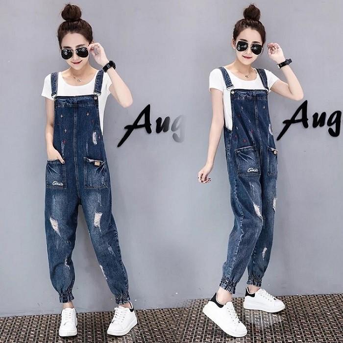 レディース オールインワン デニムサロペット オーバーオール ダメージ