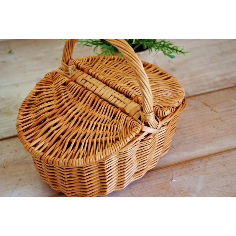 ピクニックバスケット S レトロ 可愛い ふた付き ナチュラルカントリー