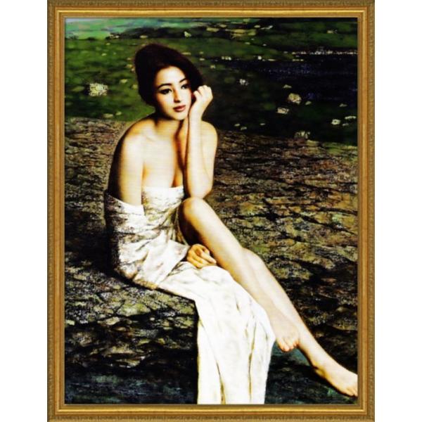 絵画 女性「無題」油絵 額付き 30号 直筆 人物画 VIPルームなど特別な