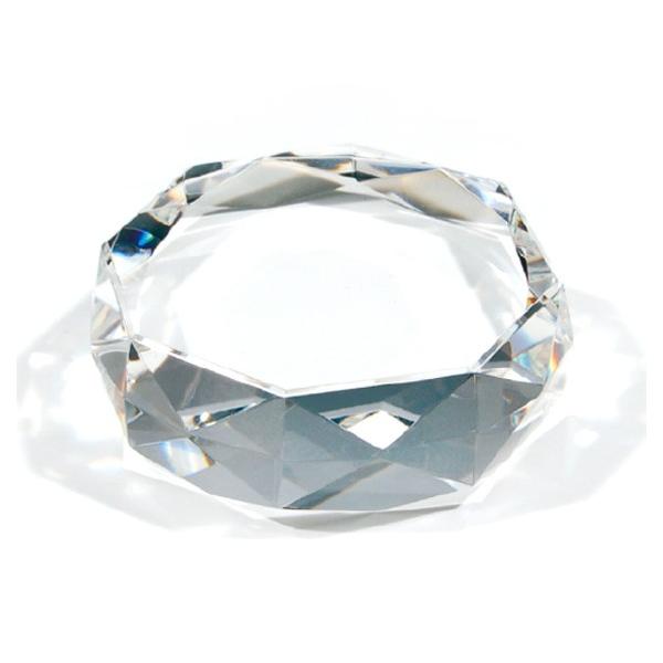 ペーパーウェイト クリスタルガラス 80φ ダイヤカット プレート 透明