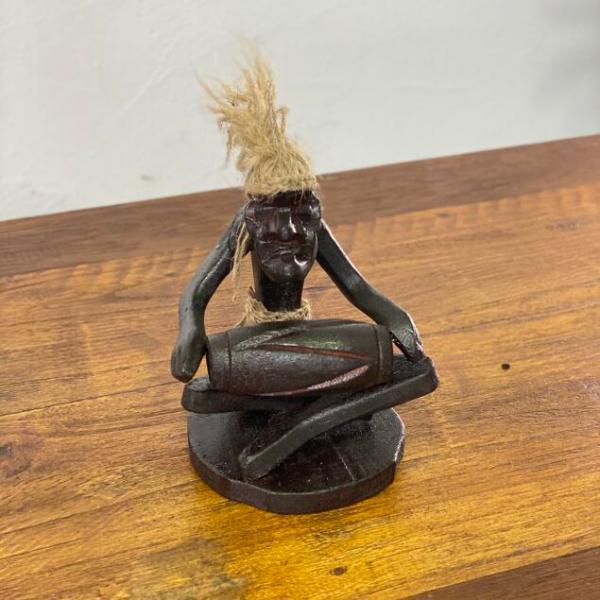 木彫り イリヤ原人 オブジェ 太鼓 A 置物 人形 エスニック バリ雑貨