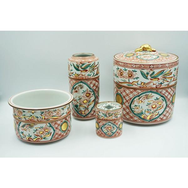 T952 皆具 『赤絵 皆具』『原平窯 加藤昌山 造』 共箱 茶道具 道具
