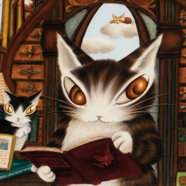 猫 のダヤン 「 理想の図書館 」 縦39×横44cm 絵本作家 池田あきこ