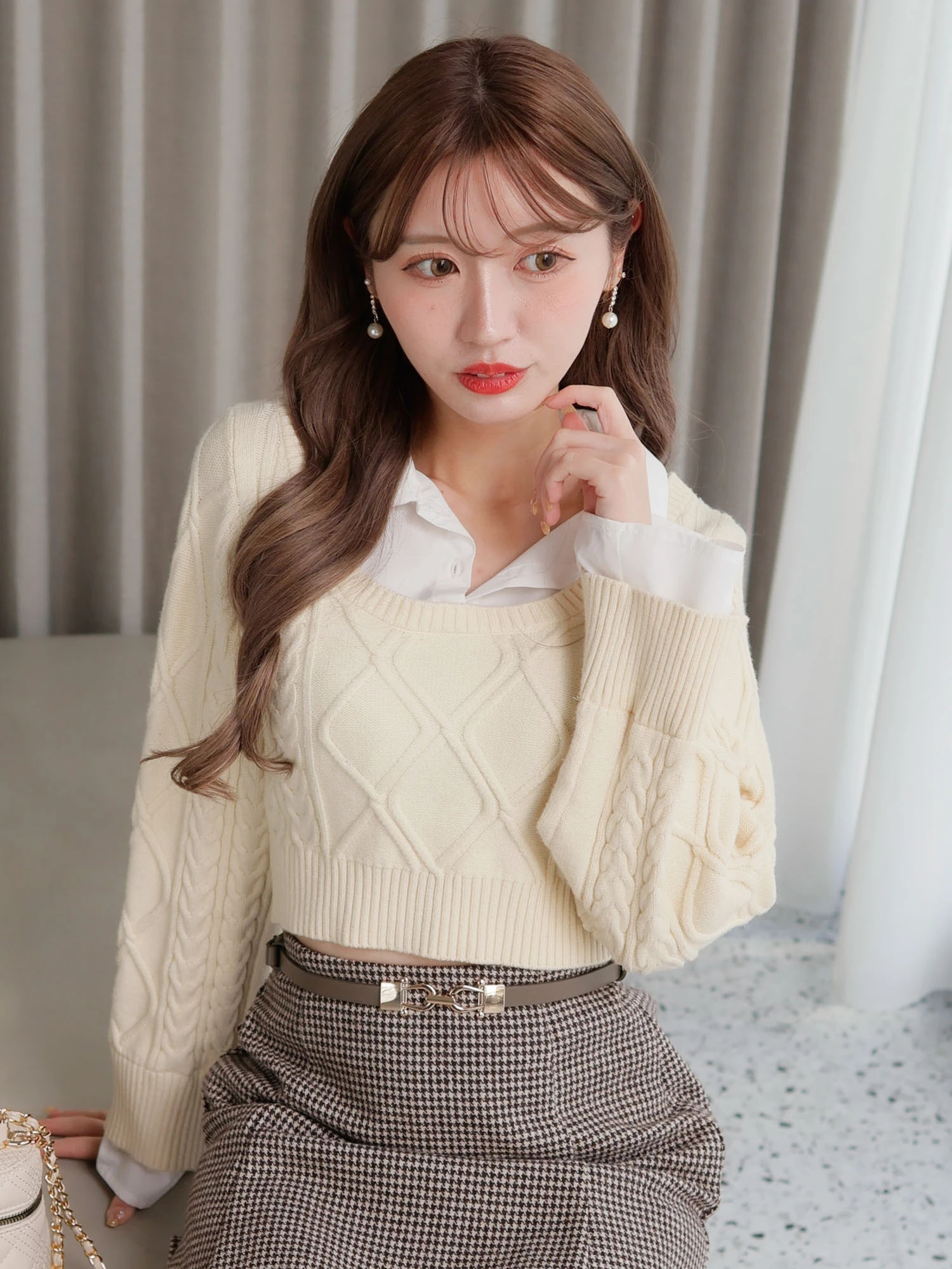 LIP SERVICE（リップサービス）｜ シャツレイヤードケーブルニット