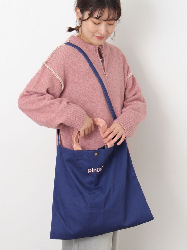 セール】 【2WAY】ロゴ刺繍トートバッグ（ブラック/ベージュ/ネイビー