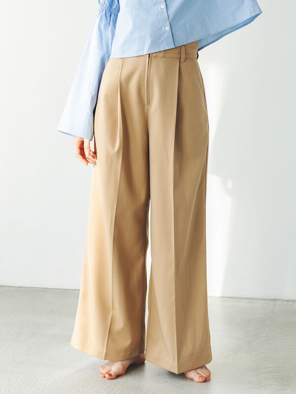 セール】 ハイウエストパンツ（チャコールグレー/ベージュ/ボトムス