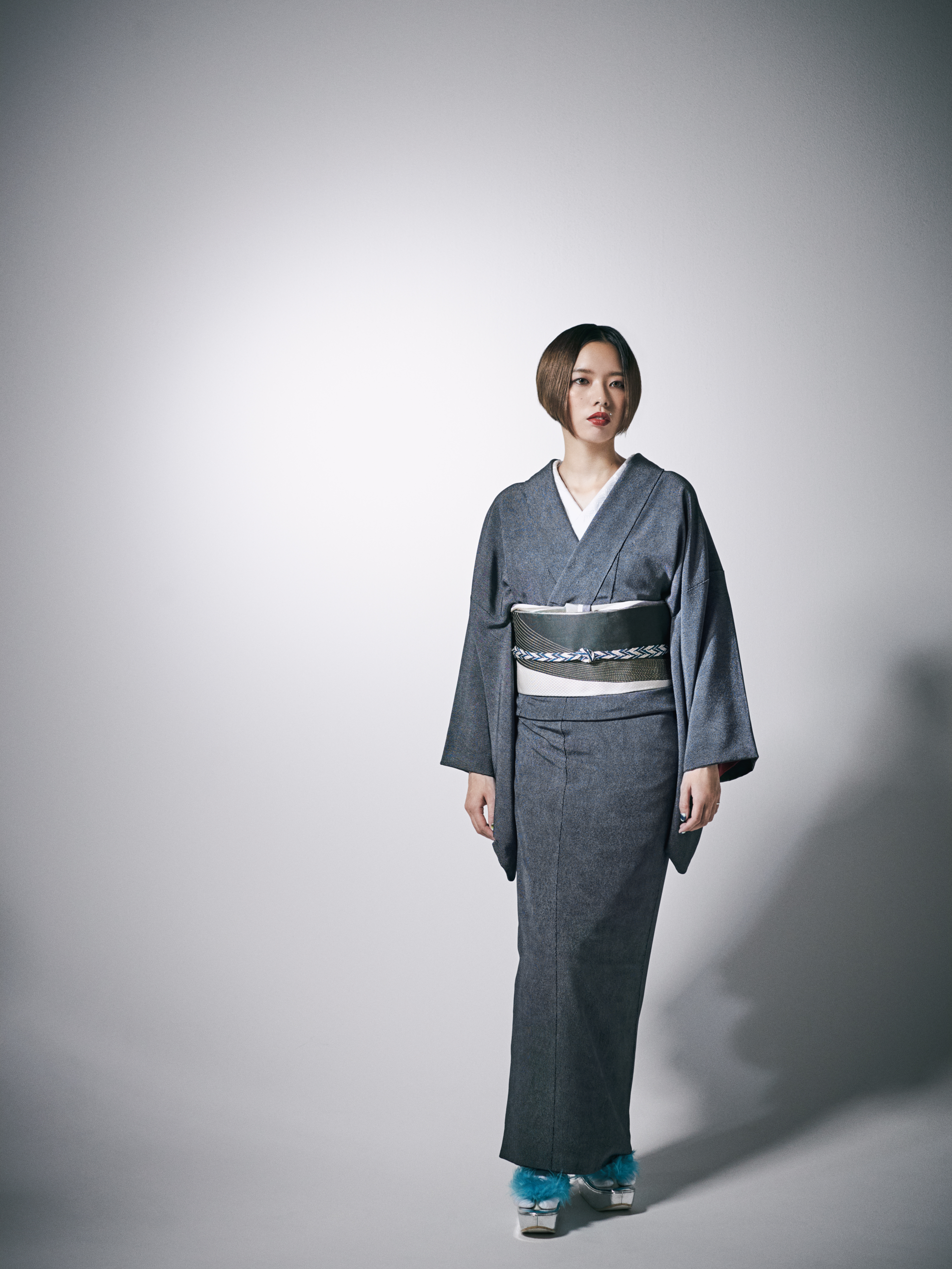 着物｜江戸小紋｜フランス縞 白黒｜石塚染工｜錐彫｜