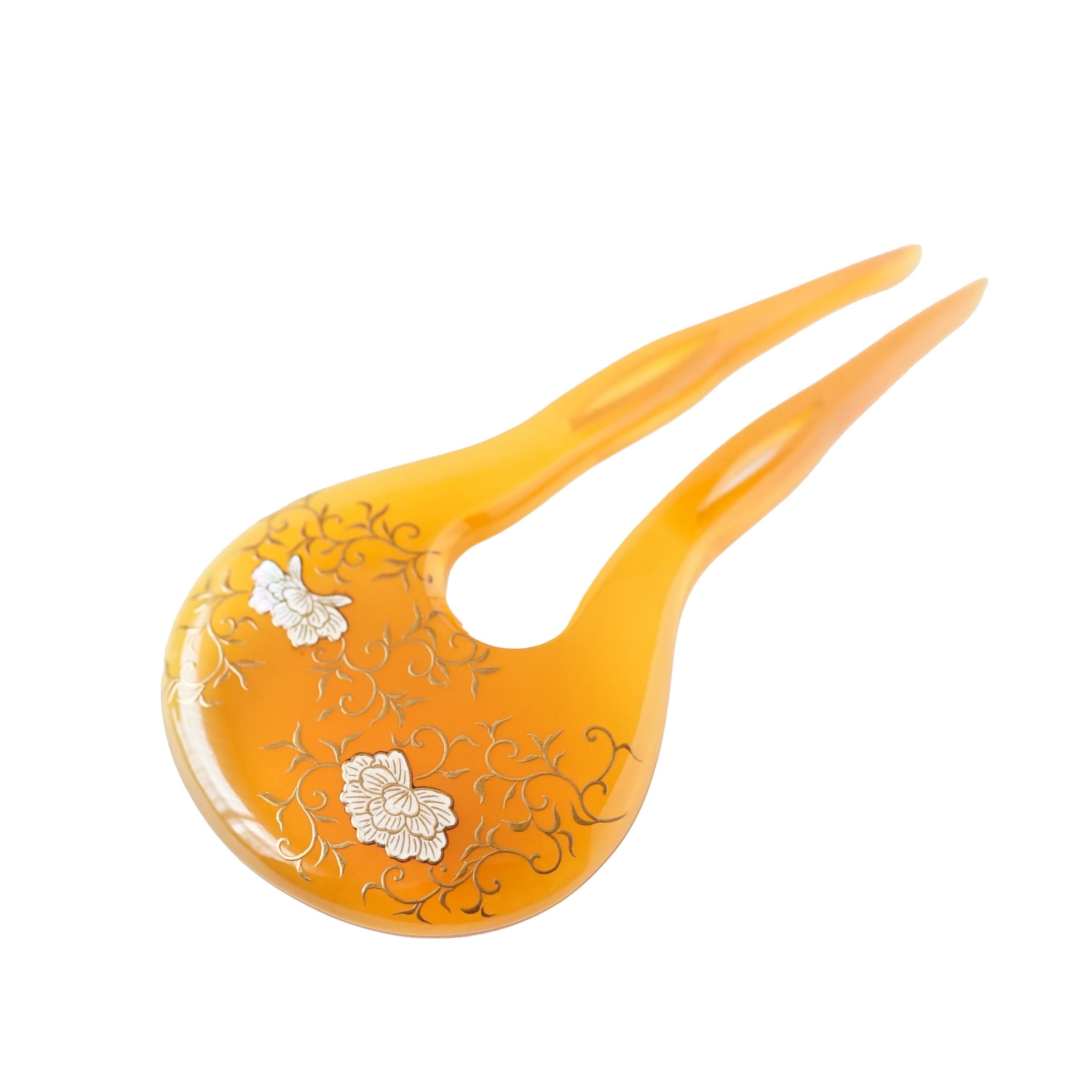 本べっ甲 純金蒔絵螺鈿かんざし 牡丹唐草 | かづら清老舗オンライン