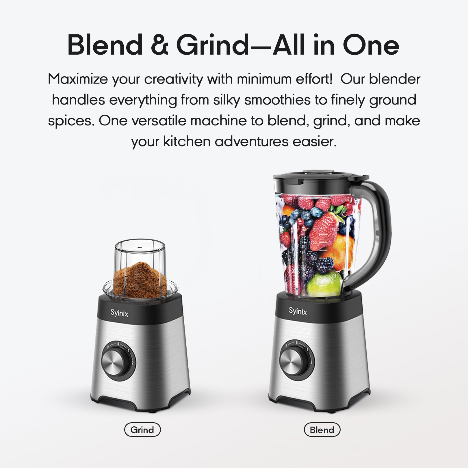 Syinix Power Blender Smoothie Maker 2-In-1 With 1.5L Silver Q70BL1