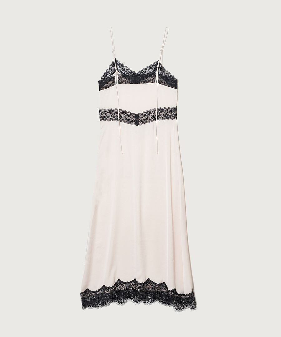 LACE-TRIM SATIN CAMI DRESS | k3 online store