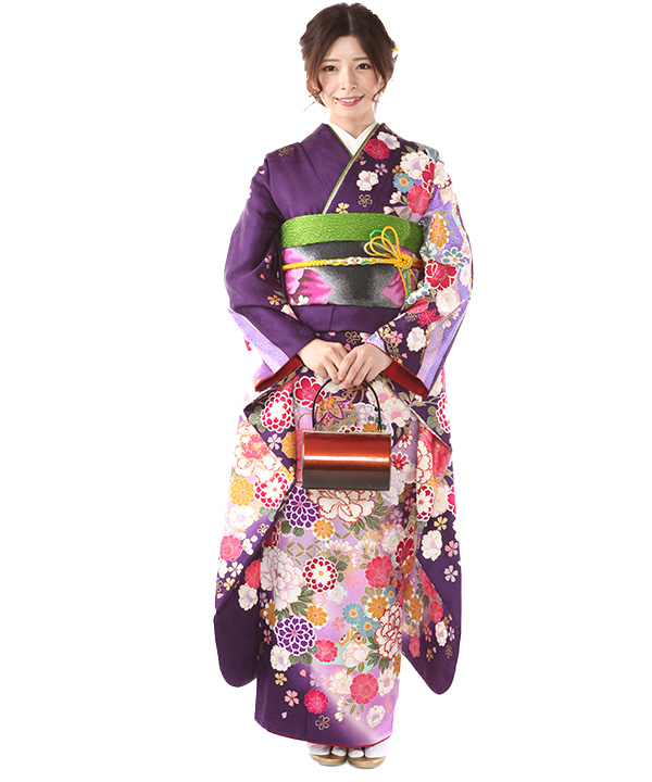 振袖レンタル｜深紫に牡丹菊桜｜F0404｜3L｜宅配着物レンタル・一式