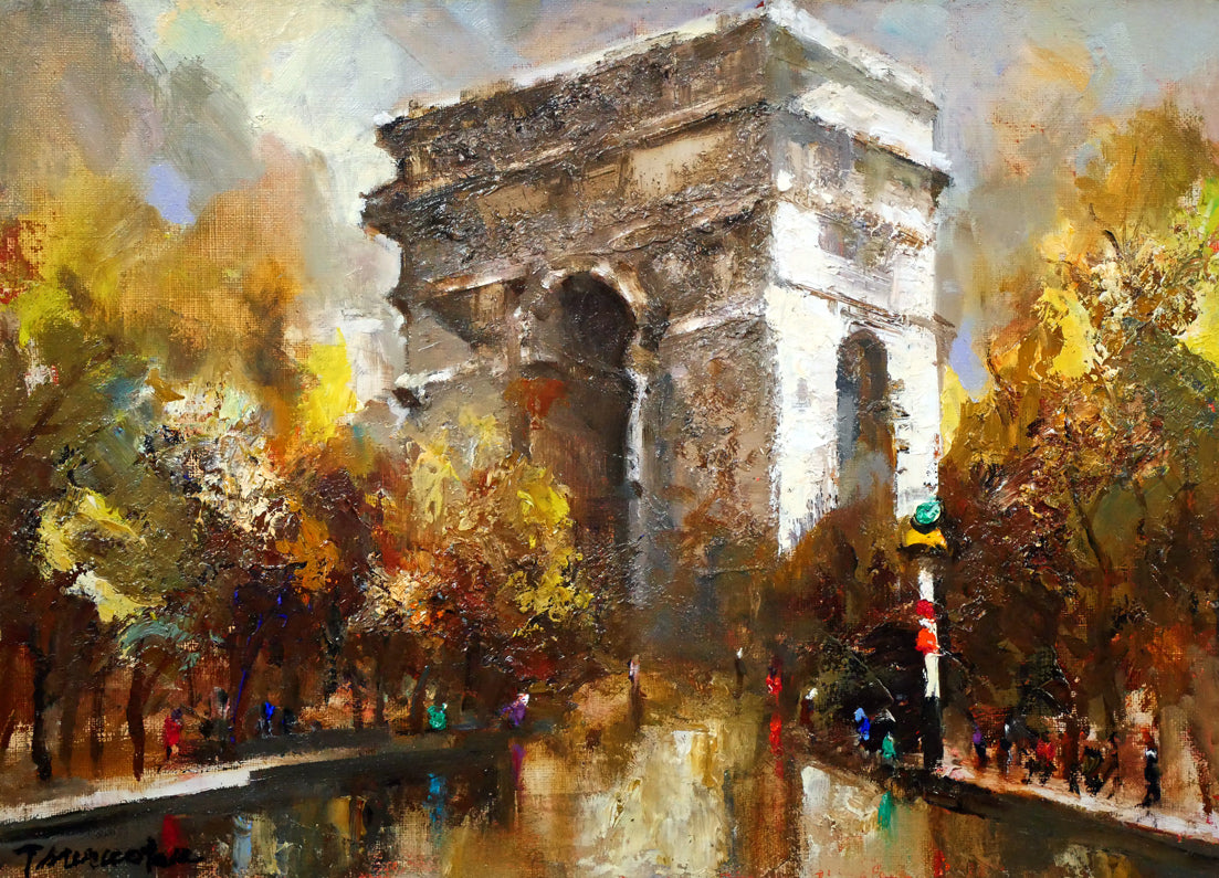 真作」浅田薫「パリ」風景画 油彩画 額装 サイン有り F10号 園田郁夫